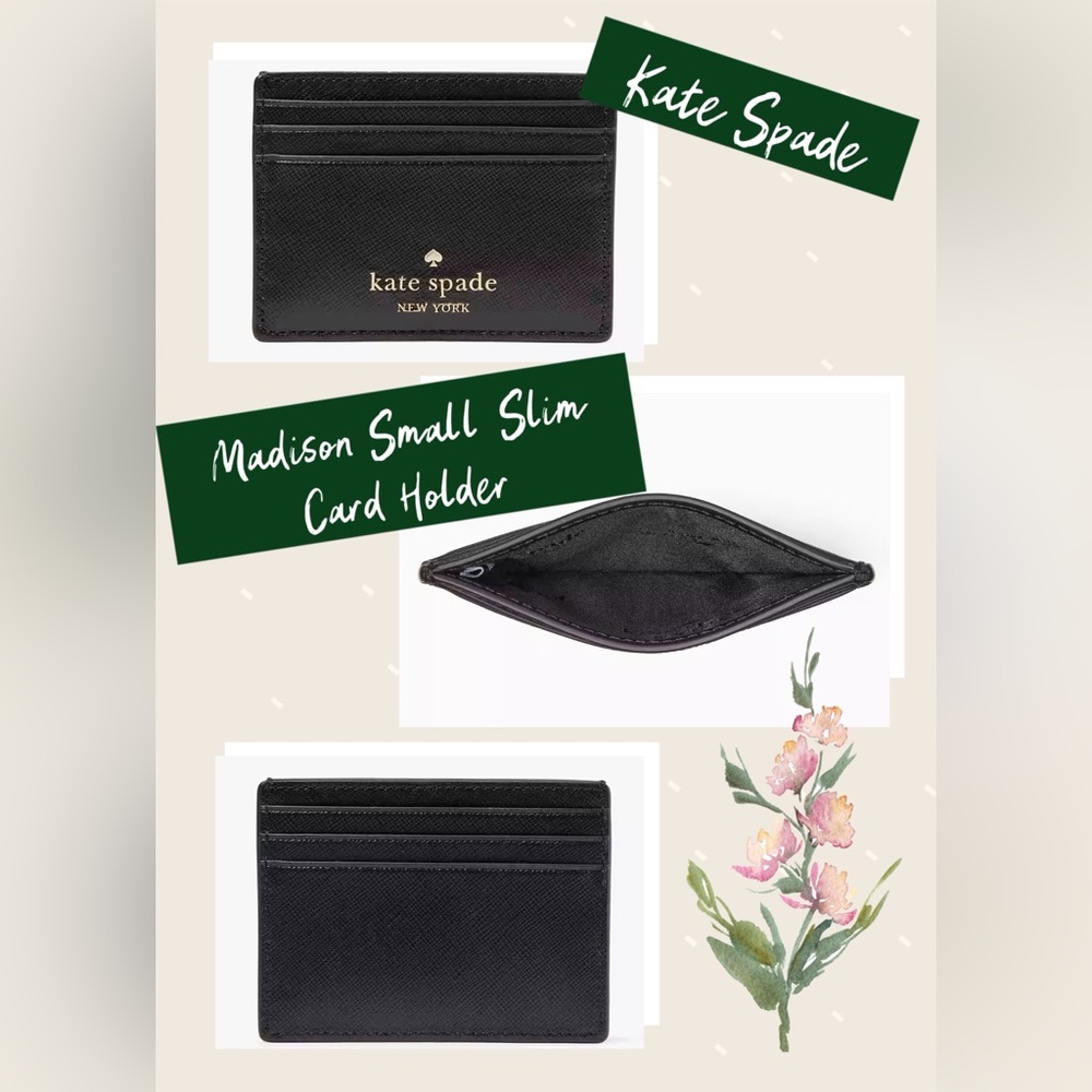 NIP Small Slim Black Madison Card Holder Black Kate Spade